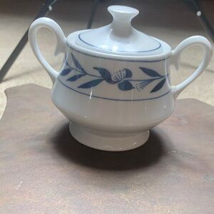 Blue and White Floral Porcelain Sugar Bowl & lid Millenium Edition